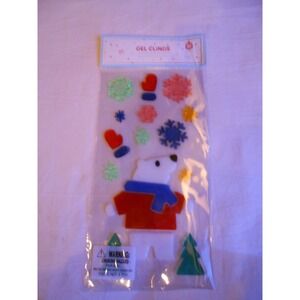 Cute Winter Wonderland Christmas Polar Bear & Snow Flakes Window Gel Clings 22pc